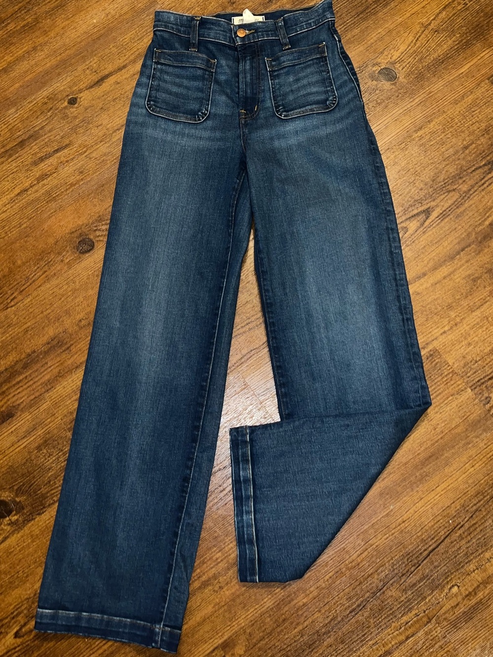 Madewell Emmet Wide Leg High Rise Dark Wash Blue Denim Patch Pockets Size 25 - Picture 7 of 13